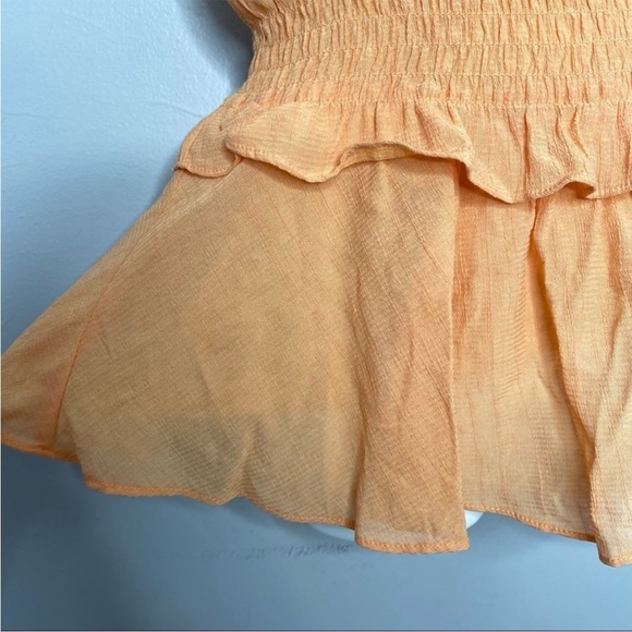 DO+BE Orange Ruffle Top Size Small Shirred Vneck Feminine Summer Colorful Bright - Picture 4 of 7